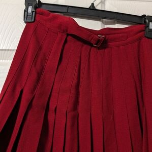 Vintage Red Pleated Midi long Skirt